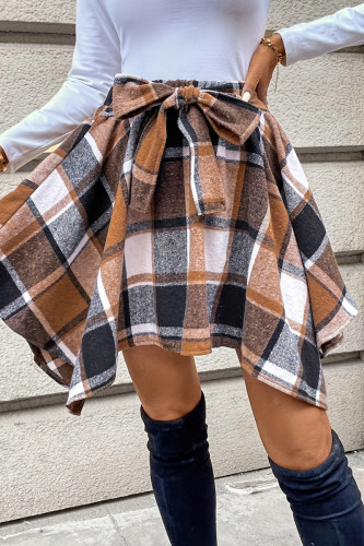 Casual Plaid Irregular Contrast High Waist Type A Patchwork Bottoms