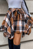 Casual Plaid Irregular Contrast High Waist Type A Patchwork Bottoms