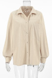 Casual Daily Solid Color Pocket Potholes Turndown Collar Tops