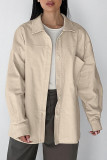 Casual Daily Solid Color Pocket Potholes Turndown Collar Tops