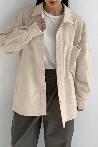 Casual Daily Solid Color Pocket Potholes Turndown Collar Tops