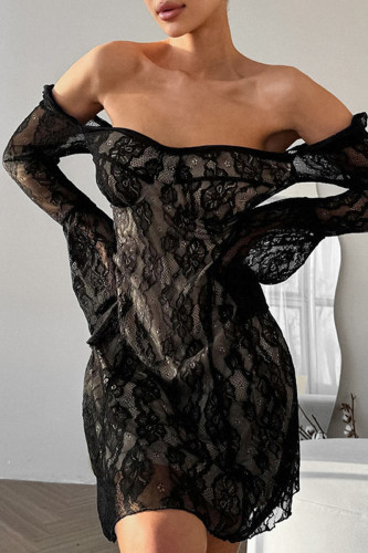 Sexy Solid Color Lace Square Neck Lace Dress Dresses