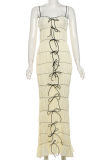 Sexy Solid Color Lace Up Contrast V Neck Long Dresses