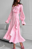 Elegant Zebra Print Lace Up Ruffle V Neck A Line Dresses