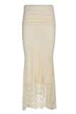 Sexy Solid Color Lace Fishtail Regular High Waist Solid Color Bottoms(Detachable two-piece)
