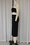 Sexy Solid Color Slit Contrast Halter Sleeveless Two Pieces