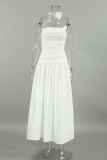 Sexy Solid Color Ruched Flowers Strapless Strapless Dresses