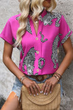 Casual Animal Print Buttons V Neck T-Shirts
