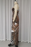 Sexy Vacation Zebra Print Lace Up Backless Contrast Halter Loose Jumpsuits