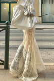 Sexy Solid Color Lace Fishtail Regular High Waist Solid Color Bottoms(Detachable two-piece)