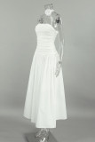 Sexy Solid Color Ruched Flowers Strapless Strapless Dresses