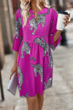 Casual Street Animal Print Buttons Contrast V Neck A Line Dresses