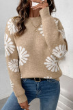Casual Flowers Weave Contrast O Neck Tops