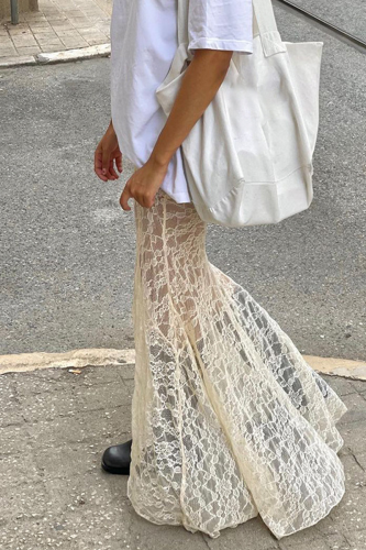 Sexy Solid Color Lace Fishtail Regular High Waist Solid Color Bottoms(Detachable two-piece)