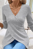 Casual Solid Color Irregular Potholes V Neck Tops