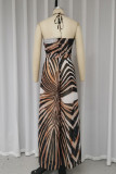 Sexy Vacation Zebra Print Lace Up Backless Contrast Halter Loose Jumpsuits