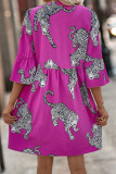 Casual Street Animal Print Buttons Contrast V Neck A Line Dresses