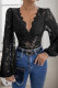 Sexy Solid Color Lace See-Through V Neck Skinny Bodysuits