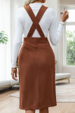 Daily Elegant Solid Color Pocket Buttons Slit V Neck Wrapped Skirt Dresses