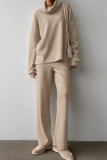 Casual Solid Color Pocket Potholes Turtleneck Long Sleeve Two Pieces