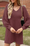 Casual Solid Color Weave O Neck Long Sleeve Dresses