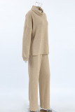 Casual Solid Color Pocket Potholes Turtleneck Long Sleeve Two Pieces