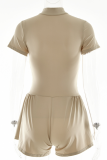 Sexy Solid Color Zipper Mandarin Collar Regular Rompers
