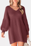 Casual Solid Color Weave O Neck Long Sleeve Dresses
