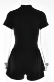 Sexy Solid Color Zipper Mandarin Collar Regular Rompers