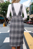 Casual Street Plaid Pocket Buttons Contrast V Neck Wrapped Skirt Dresses