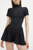Sexy Solid Color Zipper Mandarin Collar Regular Rompers