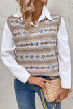 Casual Daily Colorblock Weave Contrast V Neck Tops