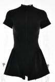 Sexy Solid Color Zipper Mandarin Collar Regular Rompers