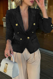 Casual Solid Color Distressed Buttons Turn-back Collar Outerwear