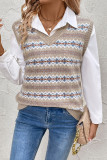 Casual Daily Colorblock Weave Contrast V Neck Tops