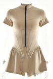 Sexy Solid Color Zipper Mandarin Collar Regular Rompers
