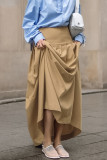 Street Elegant Solid Color Patchwork Pleated High Waist Type A Solid Color Bottoms