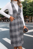 Casual Street Plaid Pocket Buttons Contrast V Neck Wrapped Skirt Dresses