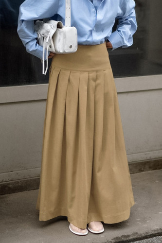 Street Elegant Solid Color Patchwork Pleated High Waist Type A Solid Color Bottoms