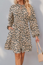 Daily Elegant Flowers Pocket Lace Up Flounce O Neck A Line Dresses