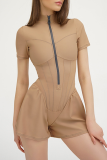 Sexy Solid Color Zipper Mandarin Collar Regular Rompers