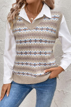 Casual Daily Colorblock Weave Contrast V Neck Tops