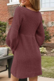 Casual Solid Color Weave O Neck Long Sleeve Dresses