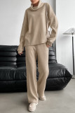 Casual Solid Color Pocket Potholes Turtleneck Long Sleeve Two Pieces