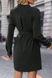 Street Elegant Solid Color Lace Up Buttons V Neck Shirt Dresses