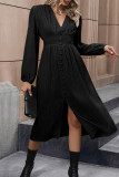 Daily Elegant Solid Color Buttons Slit V Neck A Line Dresses
