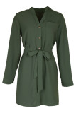 Street Elegant Solid Color Lace Up Buttons V Neck Shirt Dresses