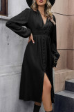 Daily Elegant Solid Color Buttons Slit V Neck A Line Dresses