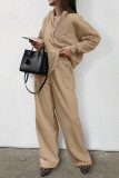 Street Daily Solid Color Zipper Turndown Collar Long Sleeve Two Pieces