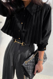 Elegant Solid Color Buttons Pleated Turndown Collar Tops